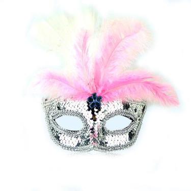 Imagem de Máscara de cosplay de penas rosa, adereço de fantasia de Halloween - y