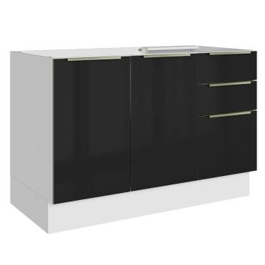 Imagem de Balcão Gabinete De Pia 120 Cm 2 Portas 3 Gavetas (sem Tampo) Branco/preto Lux Madesa Branco/preto
