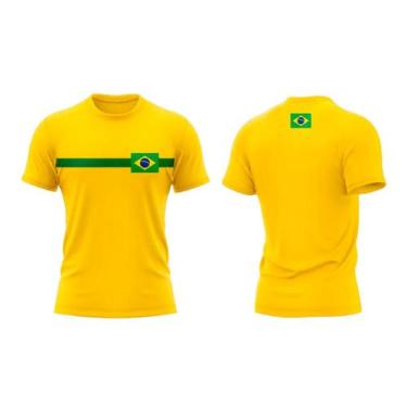 Imagem de Camiseta Masculina Brasil Especial da Copa Manga Curta Amarela Faixa -