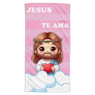 Imagem de Toalha De Banho Menina e Menino Estampa Infantil Jesus Cute Religioso 