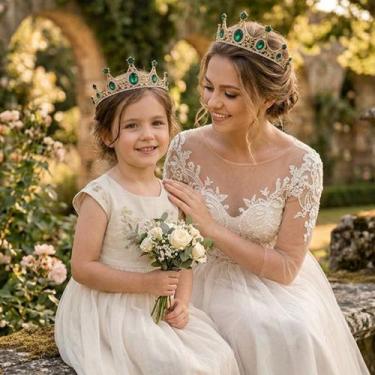 Imagem de Coroa Dourada Pedra Princesa Festa Verde Noiva Casamento Dam - - anjo 