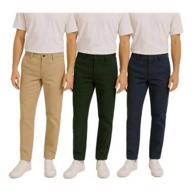 Imagem de Kit 3 Calças Alfaiataria Masculina Social Slim Elegante para Trabalho 