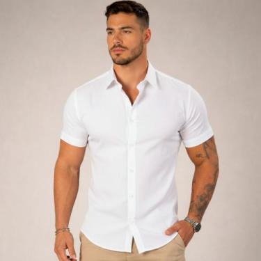 Imagem de Camisa Social Masculina Slim Fit com Elastano  Manga Curta - Volgue, B