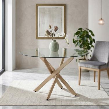 Imagem de Mesa de Jantar Lara Base Aço Carbono Tampo 120cm Vidro 10mm Redondo 5 Lugares Chic Sala...