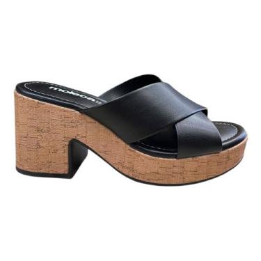 Imagem de Tamanco Feminino Moleca Casual Conforto Cruzado Plataforma Salto Alto 