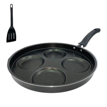Imagem de Frigideira Teflon 4 Ovos Antiaderente Com Espátula - Marcolar, Preto