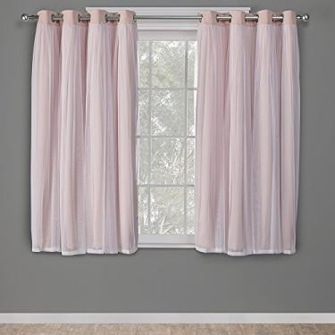 Imagem de TOWN & COUNTRY LUXE Cortinas internas de camada dupla Talia, blecaute transparente e escurecimento do ambiente, top com ilhós, conjunto com 2 unidades, 132 cm L x 153 cm C (pacote com 2), rosa blush 2