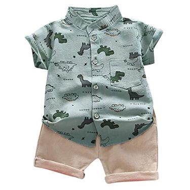Imagem de Conjunto de camiseta de bebê desenho animado infantil roupas de dinossauro meninos tops + calças bebês meninos 0-24 meses recém-nascidos (cinza, 12-18 meses)