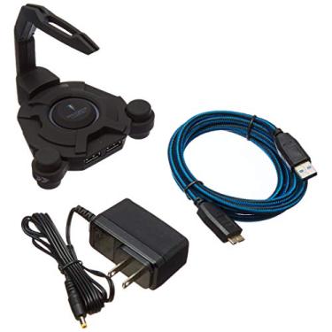 Imagem de Suporte elástico para mouse para jogos Narfi – LED azul – Hub USB 3.0 de 4 portas com alimentação ativa – Adaptador de alimentação CA 5 V incluído – PC; Mac; Linux