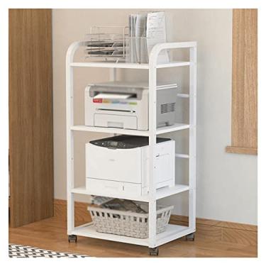 Imagem de KIZQYN Suporte de impressora Suporte de impressora 4 camadas do chão ao teto prateleira de impressora removível canto de escritório copiadora resistente suporte de arquivos rack de armazenamento de cozinha para casa com rodas impressora de mesa (cor: latão)