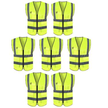 Imagem de Colete Refletivo Sinalizador Kit 7 Unidades EPI Segurança Proteçao Blusao Fluorescente Obra Sinalizaçao