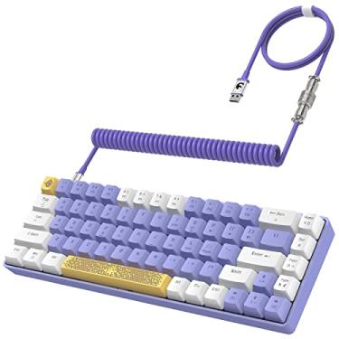 Imagem de Teclado para jogos T8 60% mecânico, 68 teclas TKL Layout Compacto Mini Teclado com Fio, 18 Chroma RGB Retroiluminado, Interruptor Azul, Anti-ghosting, Pro Custom Coiled USB-C Cabo, para PC, Mac, PS4,