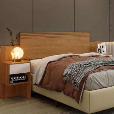 Imagem de Cabeceira Extensível Verona com 2 Gavetas Cinamomo/Off White - Panorama Móveis