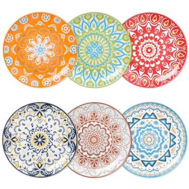 Imagem de Conjunto de 6 pratos de jantar de cerâmica HAPPY KlT, conjunto de pratos de sobremesa de 26,7 cm, pode ir ao micro-ondas e à máquina de lavar louça, louça de porcelana, pratos de servir de cozinha