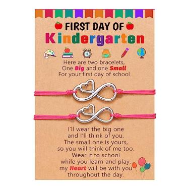 Imagem de UPROMI First Day of Prek/Kindergarten/1st Grade/2nd Grade School Presente, Back to School Bracelet Mommy and Me Matching Infinity Heart Bracelets, presentes de volta às aulas para meninas, 10 inches, Aço inoxidável, Sem pedras preciosas