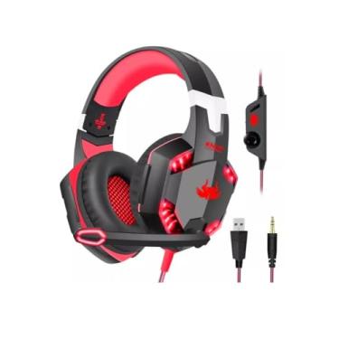 Imagem de Headset Gamer KNUP, LED Vermelho, USB, com Microfone, Fone de Ouvido para Jogos, Preto e Vermelho- (HEADSET-KNUP-KP455A)
