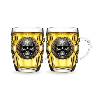 Imagem de Conjunto 24 Canecas Bolha Estampa Caveira Skull Head Gótica Vidro Resistente Capacidade 300ml Perfeita para Chopp Cerveja Bar Rock Pub