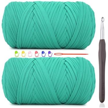 Imagem de 2 x fios de 400 g para crochê, camiseta verde pavão, tecido elástico grosso, fio de crochê para iniciantes, bolsa de tricô à mão, cesta/porta-copos / artesanato faça você mesmo/decoração de casa