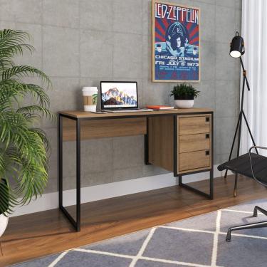 Imagem de Mesa de Escritório com 3 Gavetas Industrial 120cm OM002 Marrom
