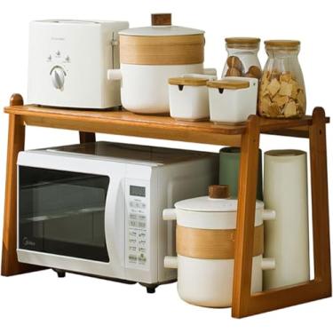 Imagem de Suporte De Microondas De Madeira De Bancada De 2 Camadas,rack De Forno De Microondas Para Counterto,prateleira De Torradeira De Cozinha Para Aplicações Elétricas, Armazenamento De Con, A
