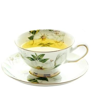 Imagem de Conjunto de caneca de chá com pires design de camélia Tasse uma xícara de cerâmica de café, xícaras de café expresso e pires caneca de café (cor: 1 xícara 1 pires)