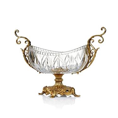 Imagem de Tigela de frutas tigela de frutas retrô chinês cristal transparente prato de frutas grande tigela de doces de vidro base de cobre prato de frutas cesta de frutas