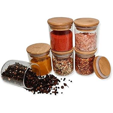 Imagem de Oikos - Kit 6 Potes de Vidro 200ml com Tampa de Bambu Hermético Redondo