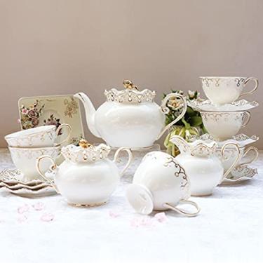 Imagem de Conjunto de 15 peças de chá de porcelana com bule de chá e pires, conjunto de xícaras de café, serviço de chá de cerâmica