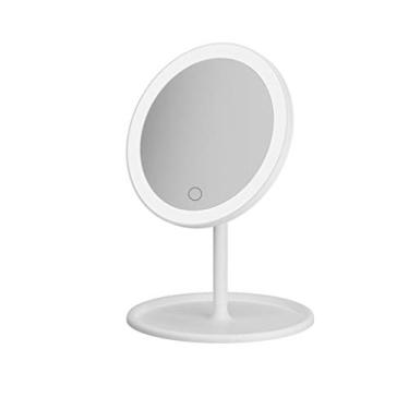 Imagem de Espelho de maquiagem LED espelho de maquiagem com lâmpada de penteadeira luz de preenchimento mesa portátil dobrável espelho pequeno para maquiagem (verde, branco) espelho de maquiagem (B)