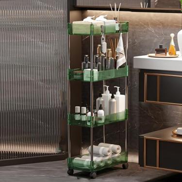 Imagem de Carrinho de rodinhas de 4 níveis com rodas bloqueáveis - Carrinho de armazenamento móvel fino, organizador de banheiro de acrílico e unidade de prateleira, verde - 40,6 cm P x 20 cm L x 89 cm A para