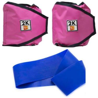 Imagem de Kit Caneleira/Tornozeleira Peso 2Kg Preto ou Rosa + Mini Band Nível Le