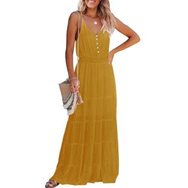 Imagem de Vestido Maxi Amarelo PRETTYGARDEN Feminino Decote V Sem Mangas M