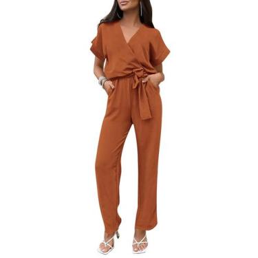 Imagem de Macacão Feminino PRETTYGARDEN Transpassado com Decote V e Cinto, Taman