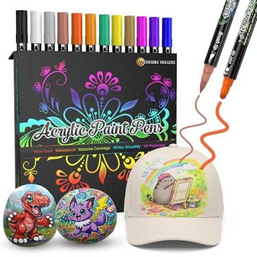 Imagem de Desire Deluxe Canetas de tinta acrílica para pintura rupestre, pedra, cerâmica, vidro, madeira, tela – conjunto de 12 marcadores à base de água não tóxicos – materiais de pintura de grandes artistas