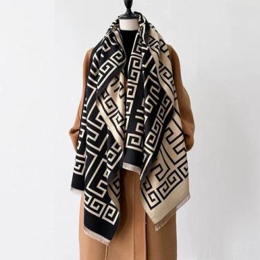 Imagem de Cachecol Feminino De Lã Pashmina De Alta Qualidade, Grosso, Dupla Face