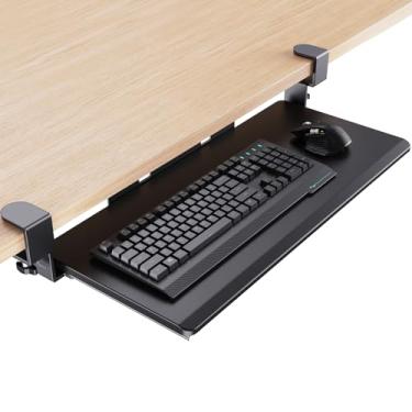 Imagem de HUANUO Bandeja de teclado sob a mesa, suporte grande para teclado com ferragens C-Clamp, 69 cm L x 28 cm P Deslize para Teclado e Mouse Bandeja para Escritório em casa, Preto, HNKB12B