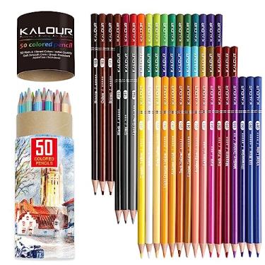 Imagem de KALOUR Lápis de cor premium, conjunto de 50 cores, núcleo macio para artistas com cores vibrantes, ideal para misturar sombras, lápis de cor para adultos e iniciantes