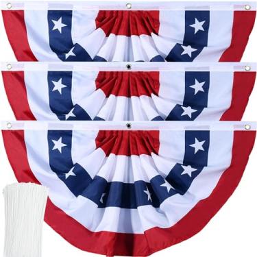 Imagem de Bandeira Americana Bandeira Patriótica Plissada Bandeira dos EUA com ilhós de latão e laços de zíper para decoração externa do dia da memória de 4 de julho (9,5 x 1,6 m)