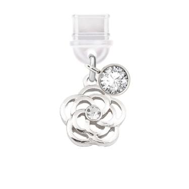 Imagem de ELISE & FONDA TP375 Tipo-C porta de carregamento USB plugue antipoeira pequeno pingente de celular rosa cristal para iPhone 15/Samsung/OnePlus/Xiaomi/oppo telefones Android (branco), approx..1.7 cm