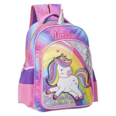Imagem de Mochila Costas Meninas Escolar Grande Arco Iris Unicornio Yepp, Roxa