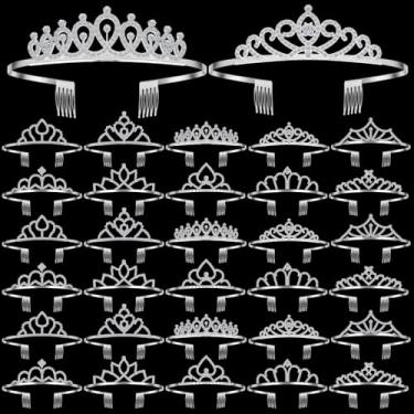 Imagem de Lyrow 30 peças de tiara de cristal prata para mulheres a granel strass rainha tiara pente princesa tiaras coroa faixa de cabeça dia galentinos lembrancinhas de festa acessórios de cabelo para
