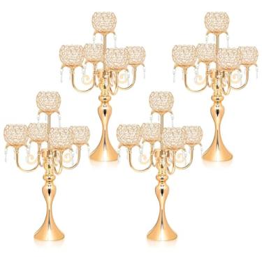 Imagem de Suporte de vela de cristal elegante de 5 braços, castiçal para mesa de casamento, peça central de mesa de 55 cm de altura, suporte de vela de mesa de candelabro, evento de festa, decoração de casa. (4