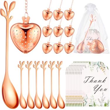Imagem de Yiyiring 25 conjuntos de chá de panela, lembrancinha de chá para convidados, folha de chá, colher de chá em forma de coração, bola de infusor solta com cartão de agradecimento, bolsa de organza