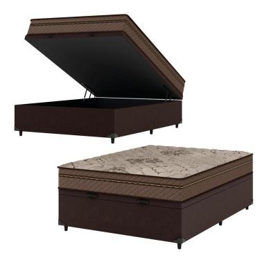 Imagem de Cama Box Baú Casal Colchão Com Molas Ensacadas Tokio 138x188x66cm Umaflex Marrom