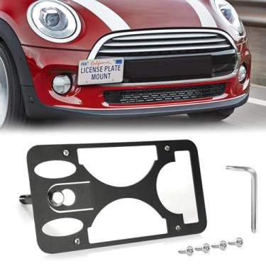 Imagem de Moldura frontal sem furadeira compatível com Mini Cooper (F56) 2022-2023 Suporte de gancho de reboque para placa de carro antifurto Capas de etiqueta de carro à prova de ferrugem, acessórios de carro