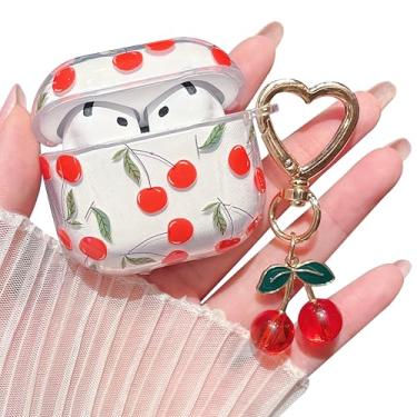 Imagem de MINSCOSE Capa transparente compatível com AirPods 4, linda estampa estética de folhas de cerejeira com chaveiro, capa protetora de TPU macio à prova de choque para mulheres e meninas para Airpods 4