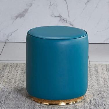 Imagem de Banqueta dobrável para pés de couro, banquinho redondo, banquinho para mudança de sapato para quarto banquinho para sala de estar, azul escuro - 36 x 43 cm, estrela da luz (verde lago, 32 x 35 cm)