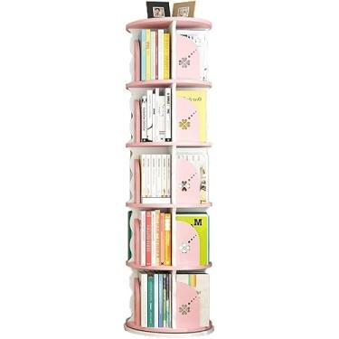Imagem de AKALNNB Estante giratória criativa, rotação de 360°, estante de livros de desmontagem simples, estante de canto de estudante para escritório, sala de estar, rosa, 50