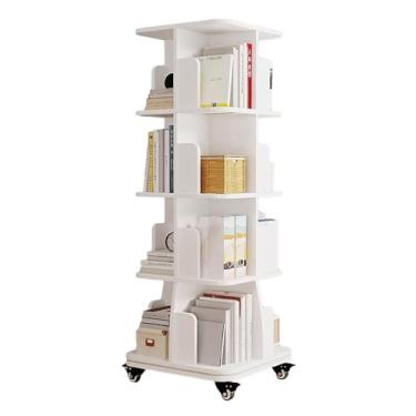 Imagem de AKALNNB Estante rotativa de CD de 3 camadas, estante de livros com rodas para sala de estar e quarto, estante rotativa adequada para casa/escritório