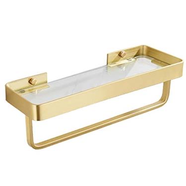 Imagem de AKALNNB Prateleiras de chuveiro de vidro para banheiro, sem perfuração, montadas na parede, autoadesivas, com toalheiro para banheiro, banheiro